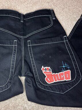 Authentic Black JNCO Jeans 30x30 wideleg card details Denim White stitch